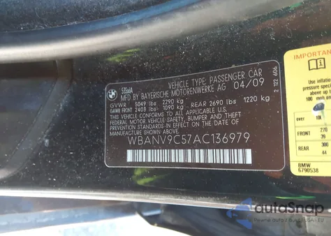 2010 BMW 535I xDrive from USA, damaged, VIN WBANV9C57AC136979